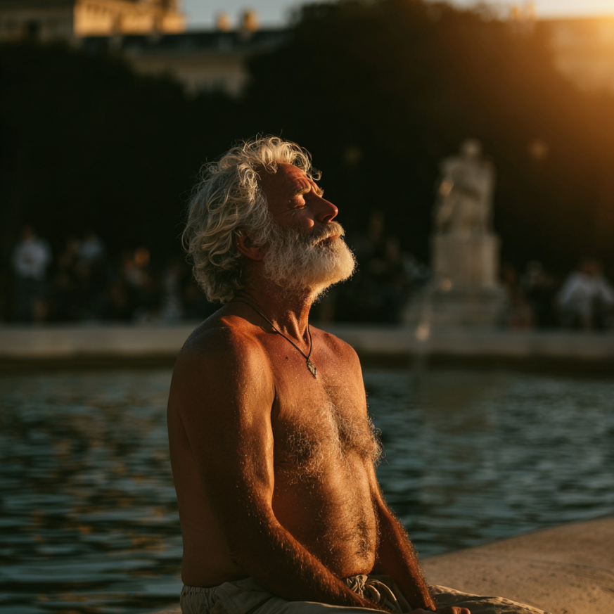 Donna matura che pratica yoga in tranquillità